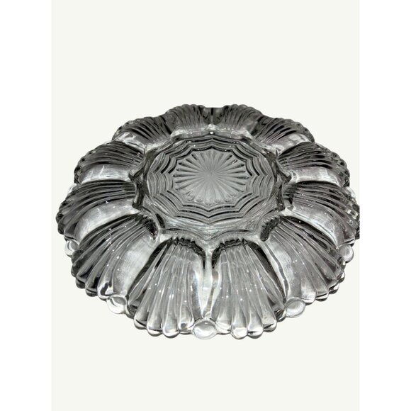 Clear Glass Deviled Egg Plate Dish Scalloped Rim - Picture 4 of 8